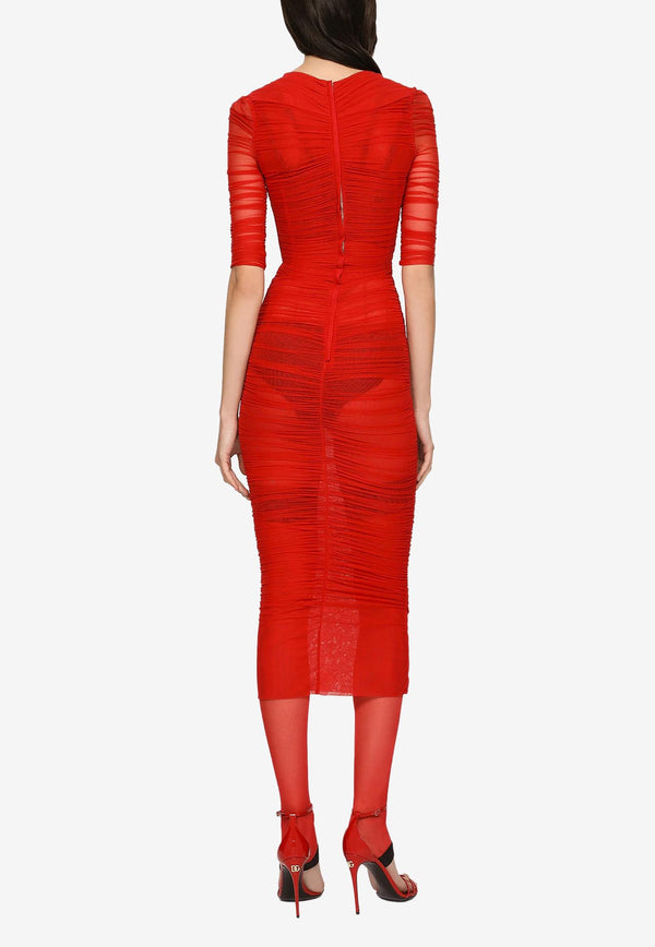Dolce & Gabbana Tulle Draped Midi Dress Red F6XD3T FLRDA R0365