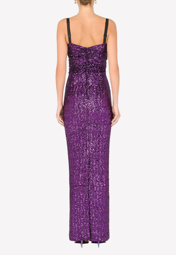 Dolce & Gabbana Sleeveless Sequined Maxi Dress Purple F6ZA6T FLM7Q F0571