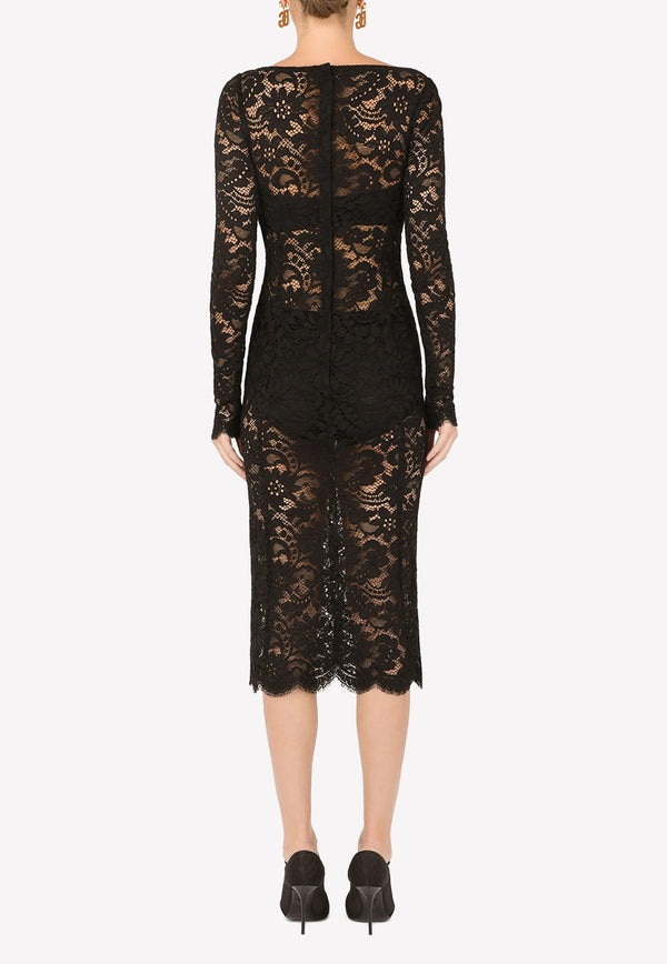 Dolce & Gabbana Lace Scalloped Detailing Midi Dress Black F6ZB4T FLM96 N0001