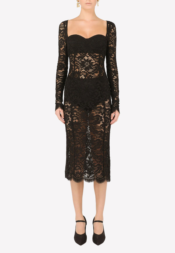 Dolce & Gabbana Lace Scalloped Detailing Midi Dress Black F6ZB4T FLM96 N0000