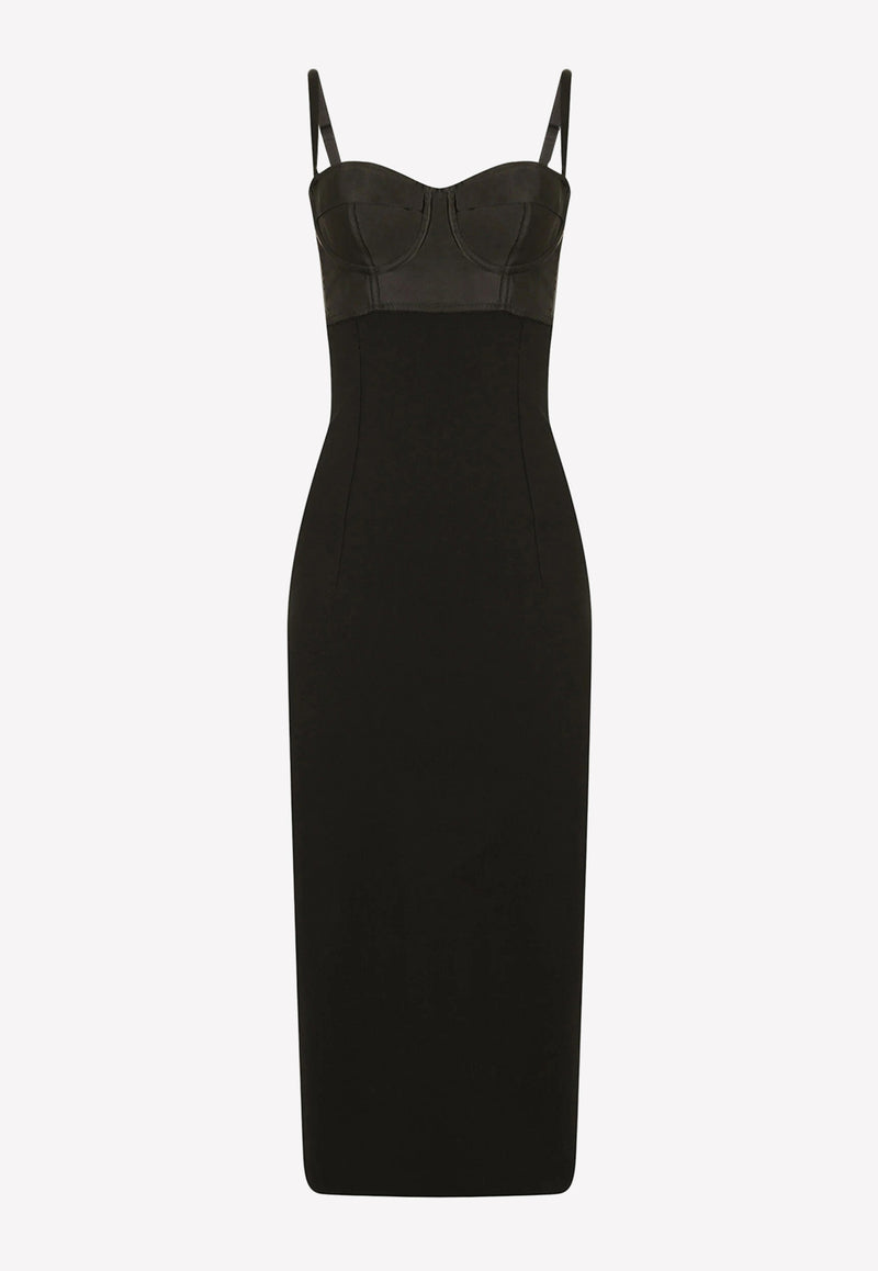 Dolce & Gabbana Jersey and Satin Sleeveless Midi Dress Black F6ZT4T FUGKF N0000