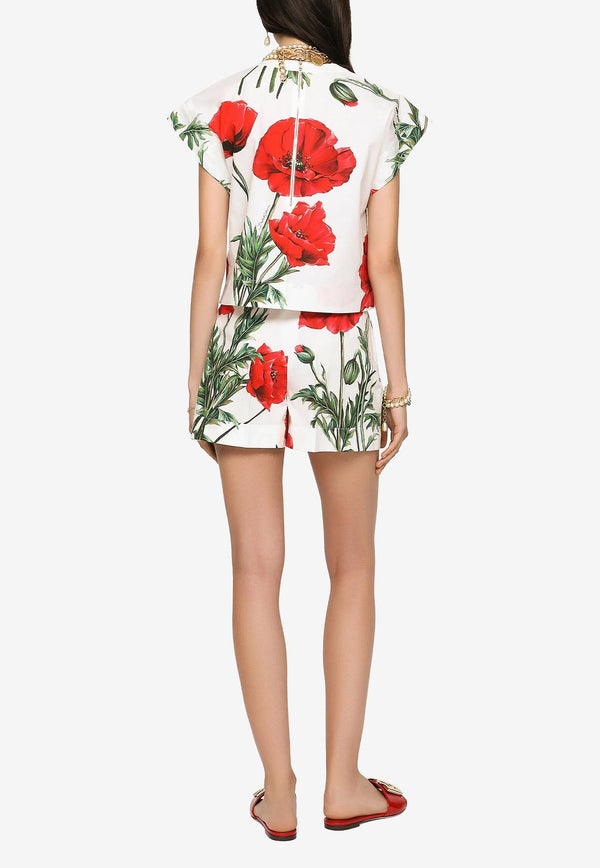 Dolce & Gabbana Poppy-Print Short-Sleeved Top Multicolor F756VT HS5NN HA3VN