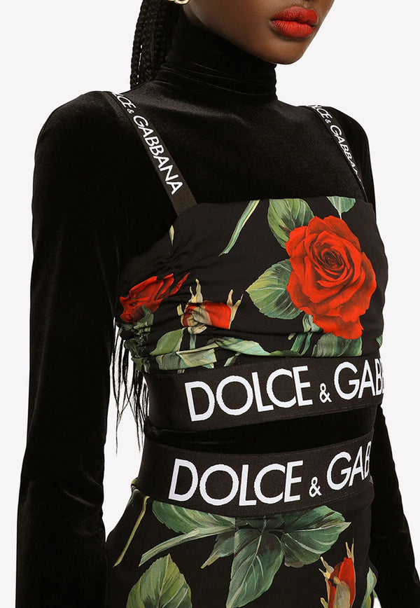 Dolce & Gabbana Rose Print Cropped Top Black F758JT FSA1J HN2ZO