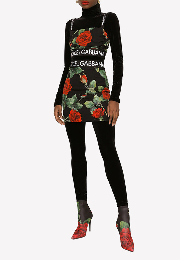 Dolce & Gabbana Rose Print Cropped Top Black F758JT FSA1J HN2ZO