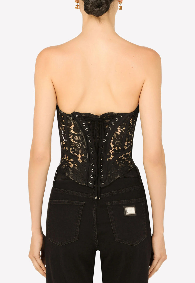 Dolce & Gabbana Lace Detail Bustier Cropped Top Black F75I8T FLM0A N0002