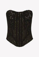 Dolce & Gabbana Lace Detail Bustier Cropped Top Black F75I8T FLM0A N0003