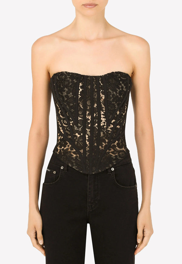 Dolce & Gabbana Lace Detail Bustier Cropped Top Black F75I8T FLM0A N0000