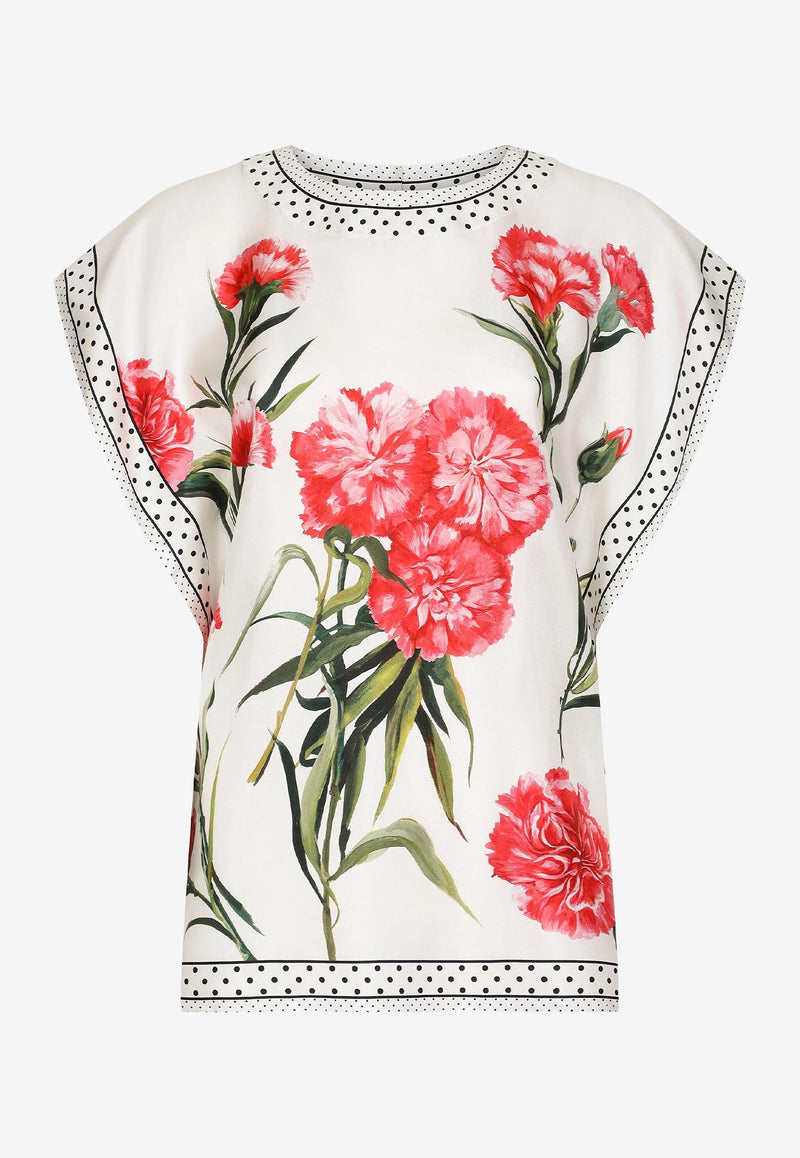 Dolce & Gabbana Carnation-Print Silk Blouse Multicolor F760XT GDA9F HA3VL