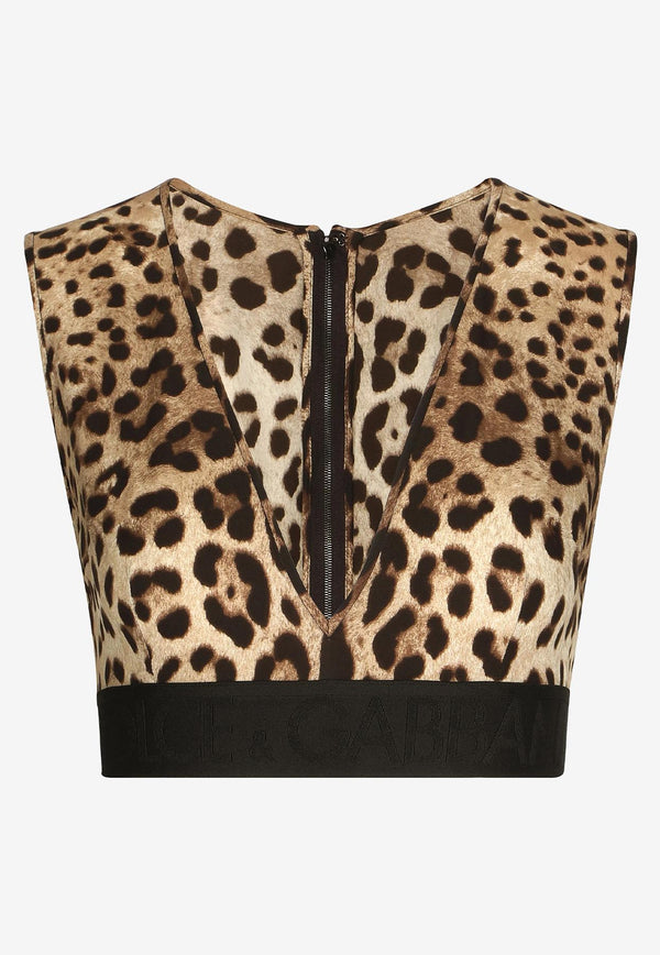 Dolce & Gabbana Leopard-Print Charmeuse Cropped Top Brown F772ET FSADD HY13M