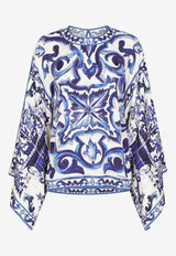 Dolce & Gabbana Majolica Print Silk Blouse F7U77T HPABQ HA3TN  Blue