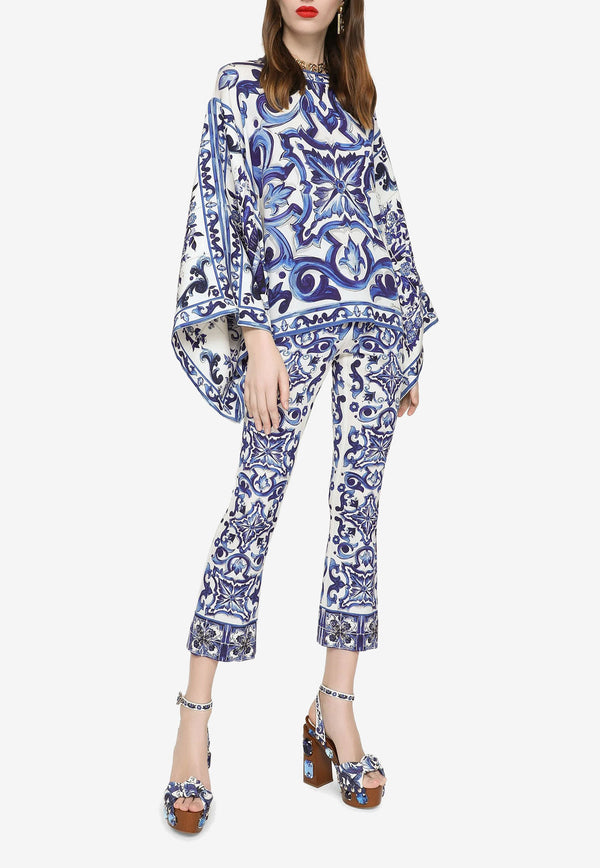Dolce & Gabbana Majolica Print Silk Blouse F7U77T HPABQ HA3TN  Blue