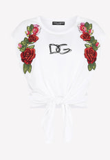 Dolce & Gabbana Raffia Embroidered Self-Tie Cotton Crop Top White F8M30Z G7XAW W0800