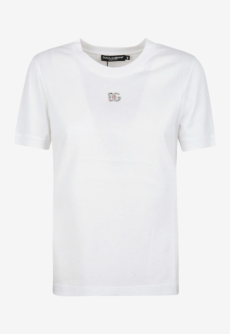 Dolce & Gabbana Crystal DG Logo T-shirt White F8N08Z G7B3U S9000
