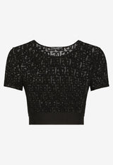 Dolce & Gabbana Logo Tulle Cropped T-shirt Black F8T17T FLEAQ N0000