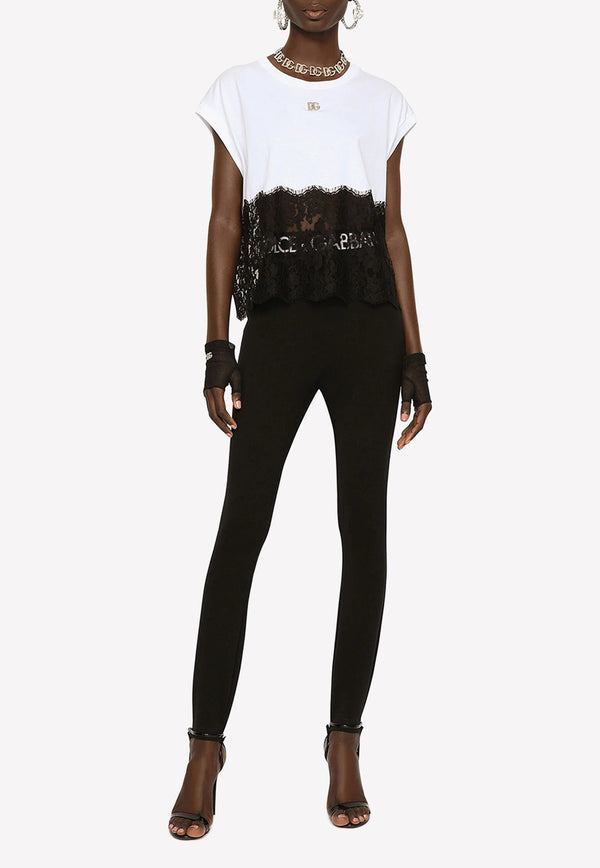 Lace-Hem Short-Sleeved T-shirt Dolce & Gabbana F8T65Z G7H2H W0800