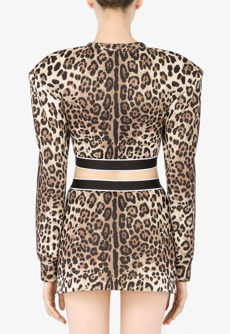 Dolce & Gabbana Leopard Print Long-Sleeved Cropped Top Brown F9L08T HSM6R HA93M