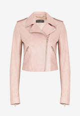 Dolce & Gabbana Leather Biker Zip-Up Jacket Pink F9M11L GDAK0 M0422
