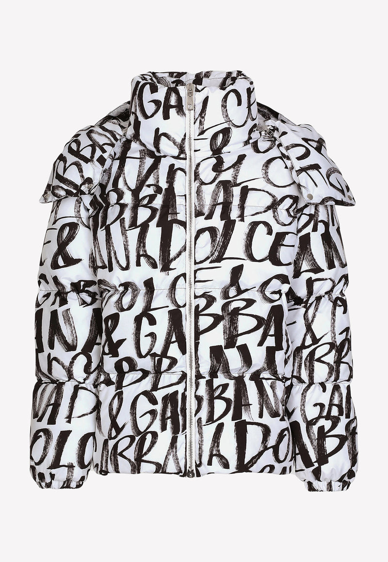 Dolce & Gabbana Graffiti Logo Print Down Jacket Monochrome F9O22T ISMAH HARZN
