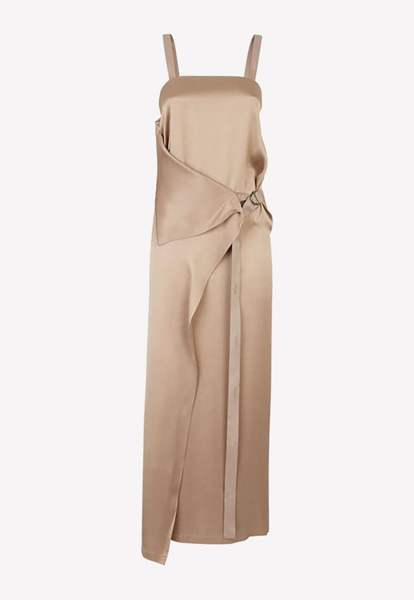 Fendi Sleeveless Satin Maxi Dress with Long Strap Detail Beige FDC627ANQZ/M_FENDI-F1KE2