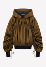 Shiny Technical Duchesse Ruched Hooded Jacket Khaki FL0007-FAX902 FG501