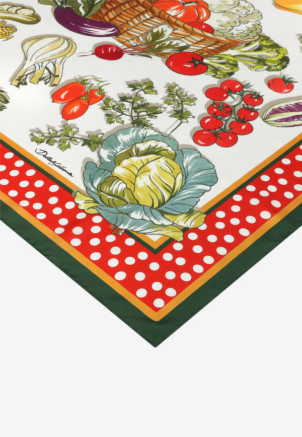 Dolce & Gabbana Vegetable Print Scarf in Silk Multicolor FN090R GDAWB HA3UM