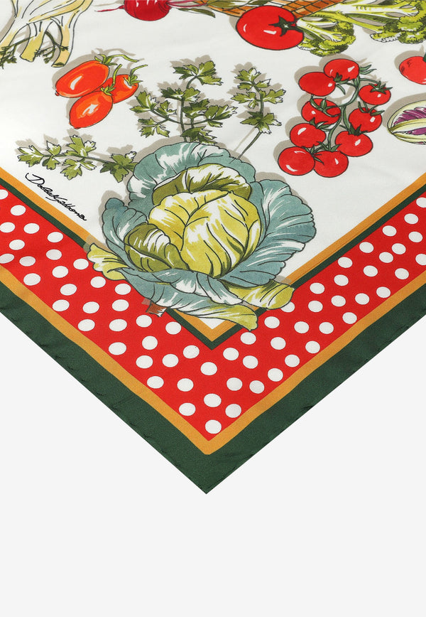 Dolce & Gabbana Vegetable Print Silk Scarf Multicolor FN092R GDAWB HA3UM