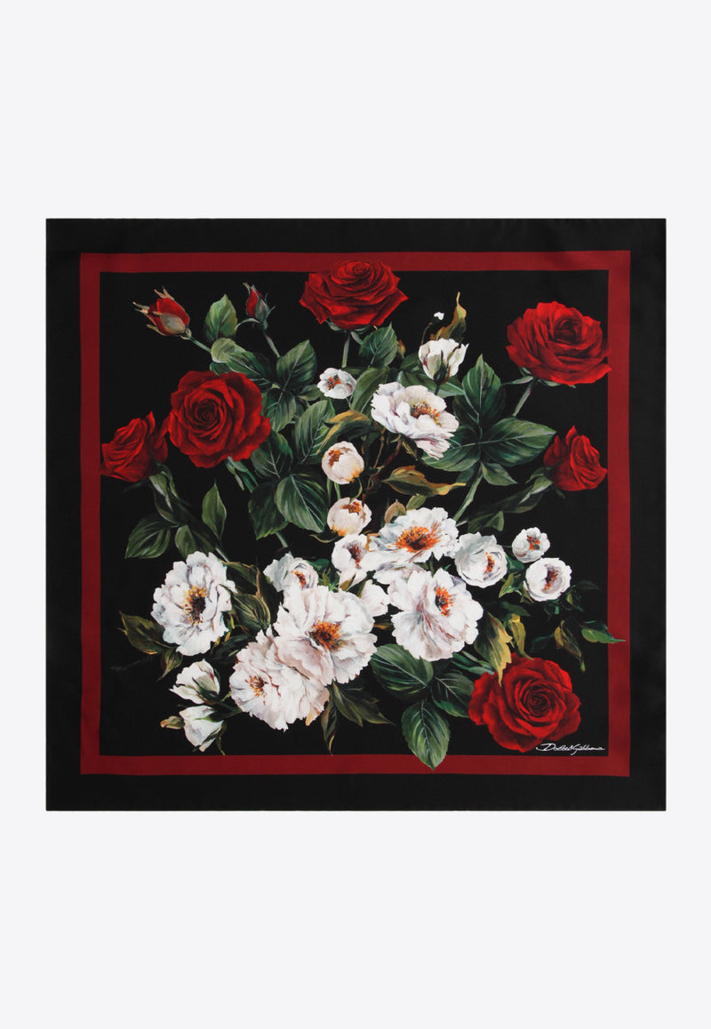 Dolce & Gabbana Black Rose Print Silk Twill Scarf FN093R GDW16 HN2MB