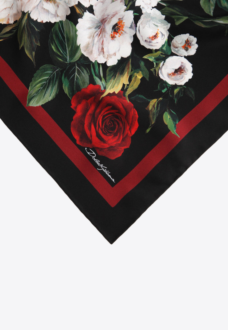 Dolce & Gabbana Black Rose Print Silk Twill Scarf FN093R GDW16 HN2MB