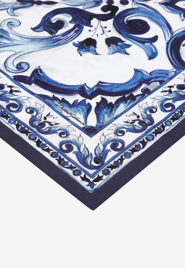 Dolce & Gabbana Majolica Print Small Silk Scarf Blue FN093R GDAOY HA3OO
