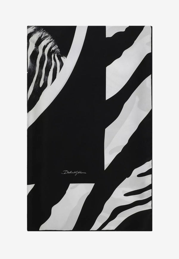 Dolce & Gabbana Large Zebra Print Twill Scarf Monochrome FS209A GDAO2 HH3RN
