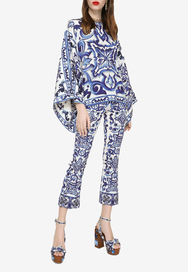 Dolce & Gabbana Majolica Print Cropped Pants Blue FTAG7T HPABP HA3TN