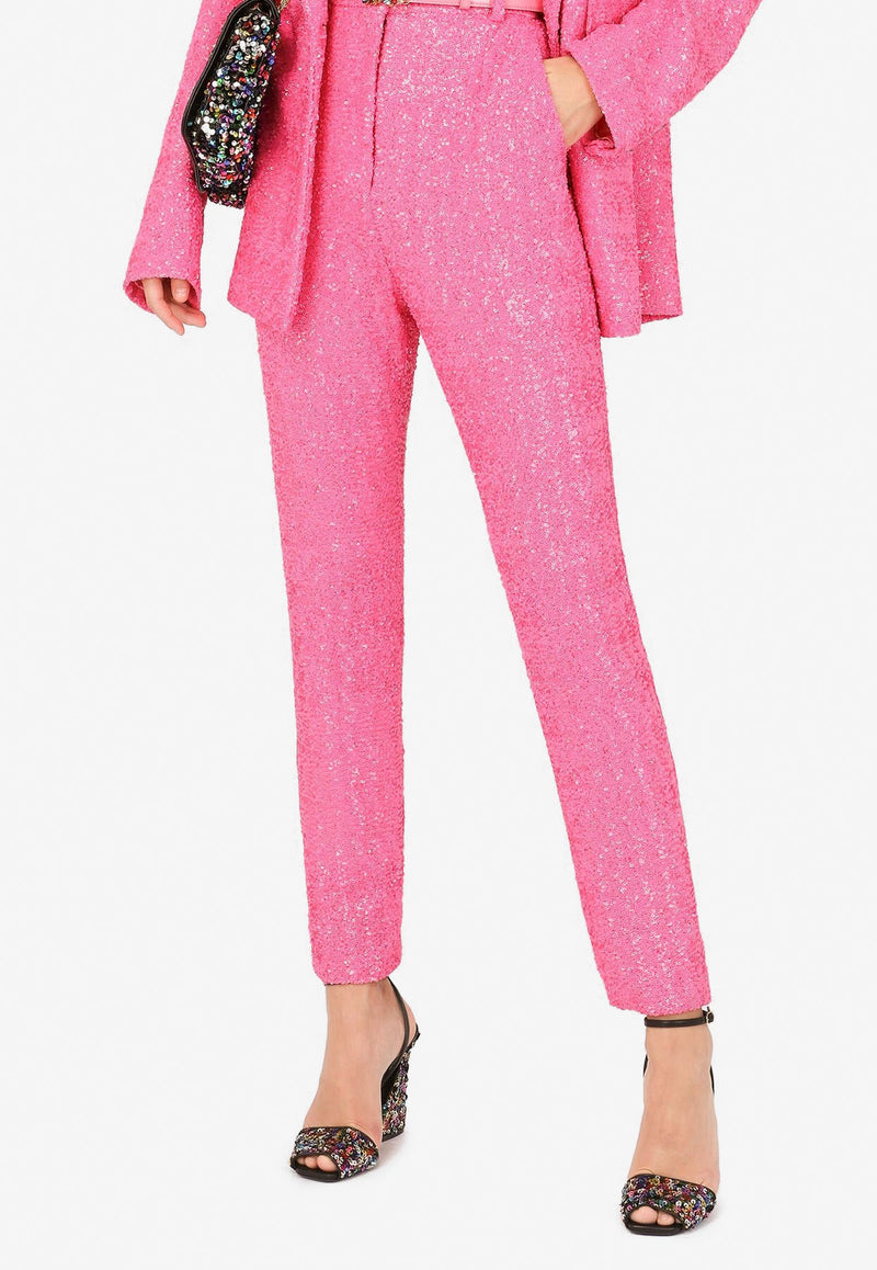 Dolce & Gabbana Sequins Embellished Slim Pants Pink FTAM2T FLM7Q F0728