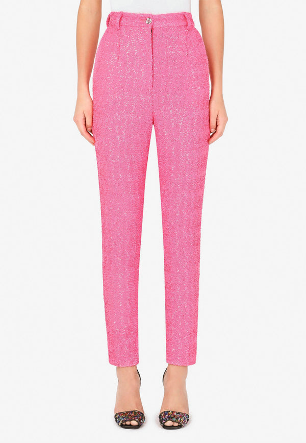 Dolce & Gabbana Sequins Embellished Slim Pants Pink FTAM2T FLM7Q F0728