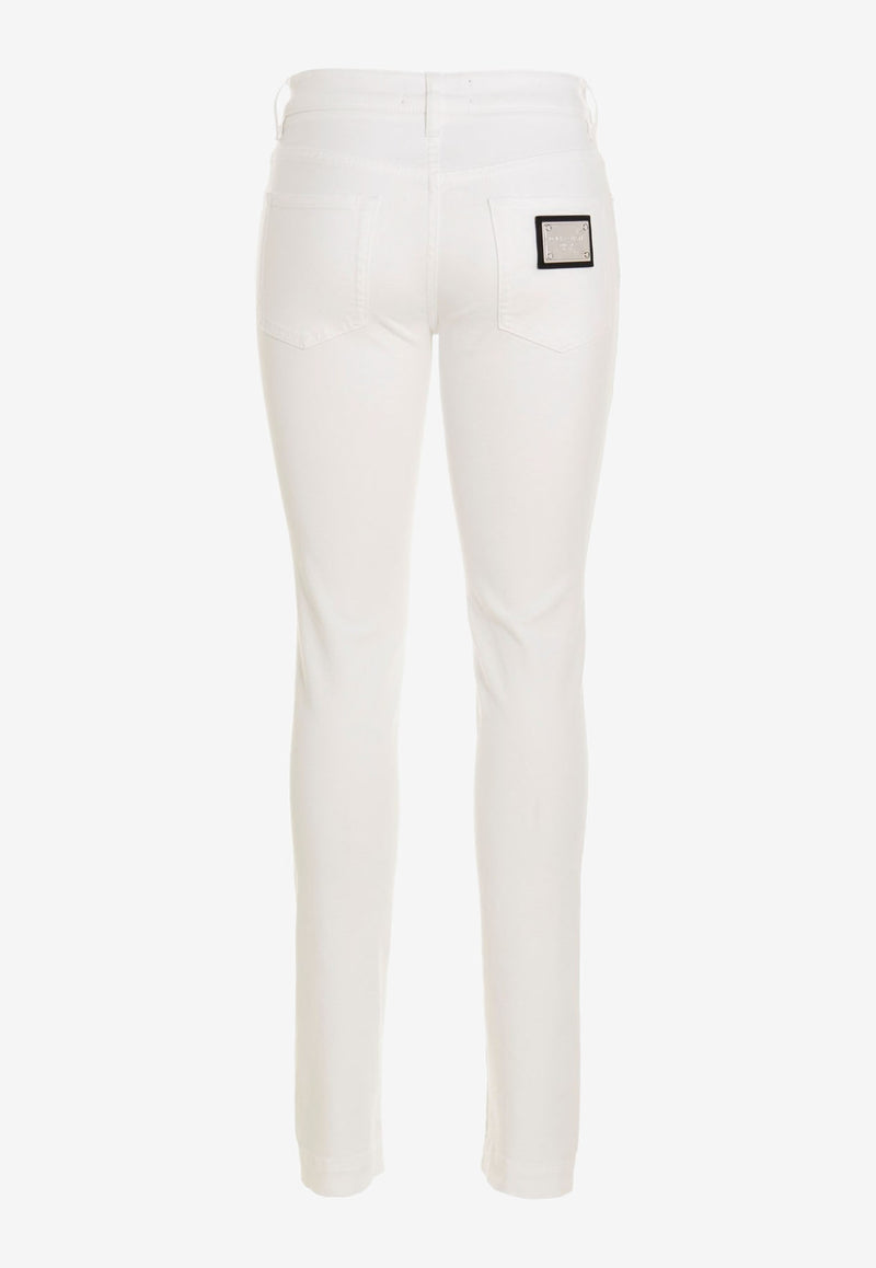 Dolce & Gabbana Logo Plate Slim-Fit Jeans White FTAQ5D G8GF5 S9001