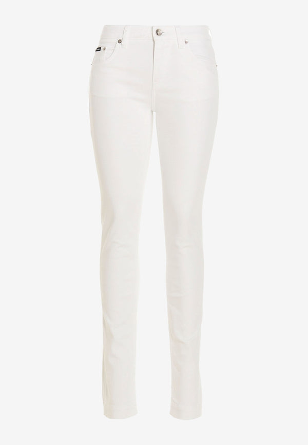 Dolce & Gabbana Logo Plate Slim-Fit Jeans White FTAQ5D G8GF5 S9001