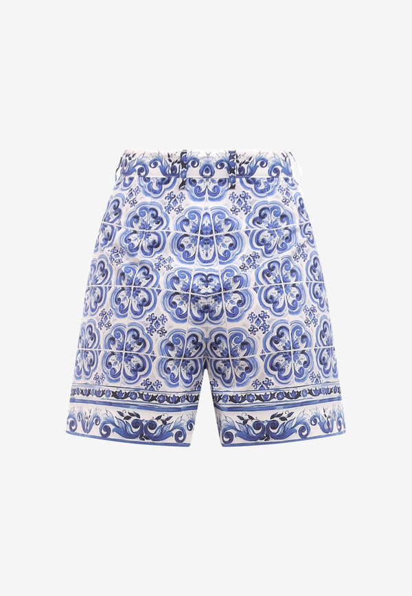 Dolce & Gabbana Majolica Print Tailored Shorts Blue FTASXT HH5BG HA3TN
