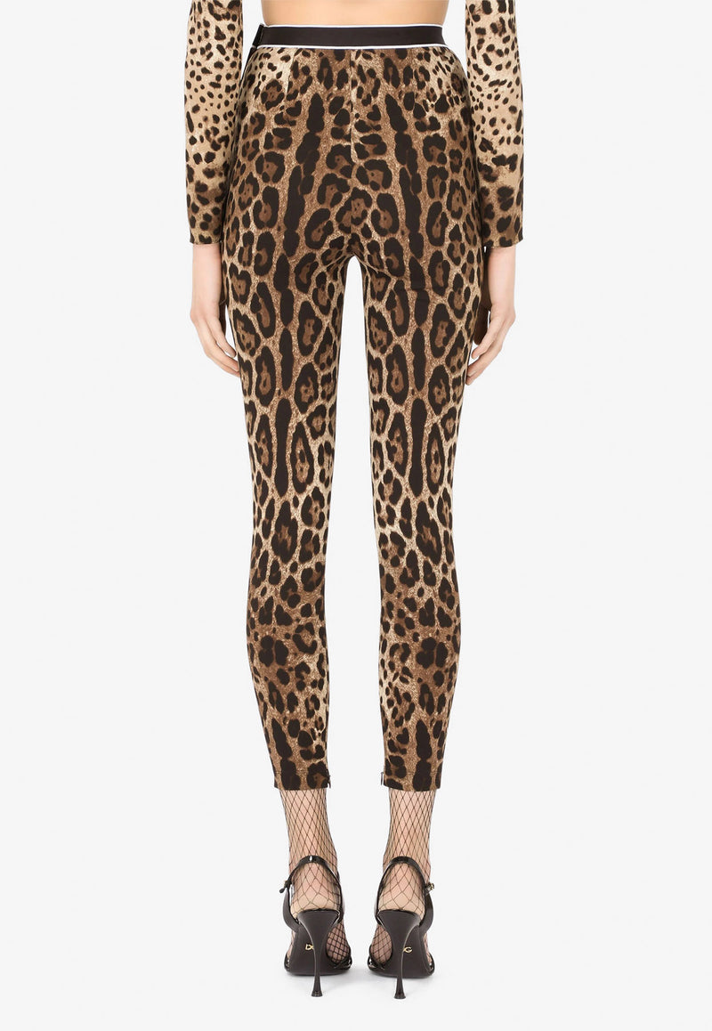 Dolce & Gabbana Leopard Print High-Waist Charmeuse Leggings Brown FTB8FT FSADD HY13M