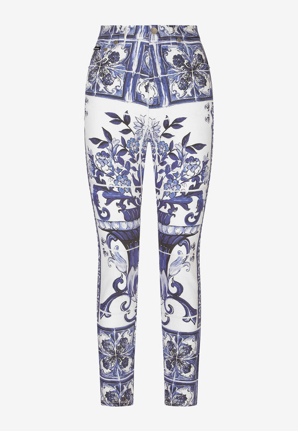 Dolce & Gabbana Majolica Print Skinny Grace Jeans Blue FTBXHD G8GF9 S9001