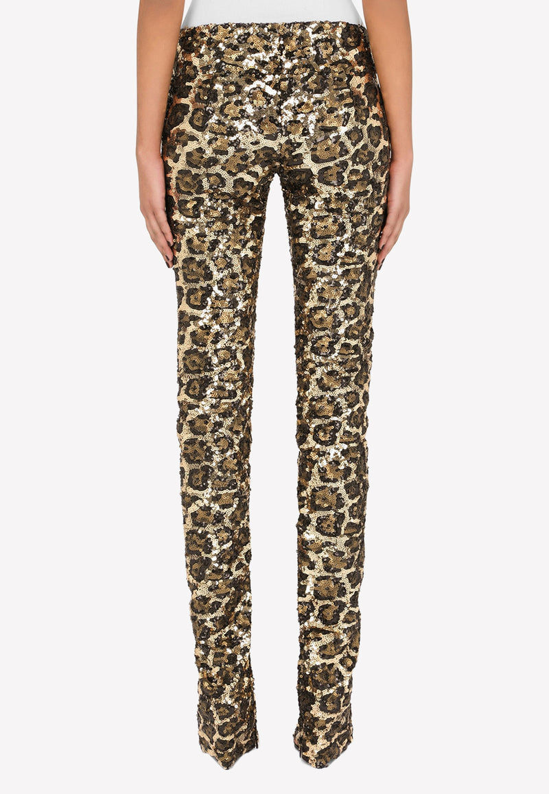 Dolce & Gabbana Sequined Leopard Pattern Pants Brown FTCH5T FLSCO S0905