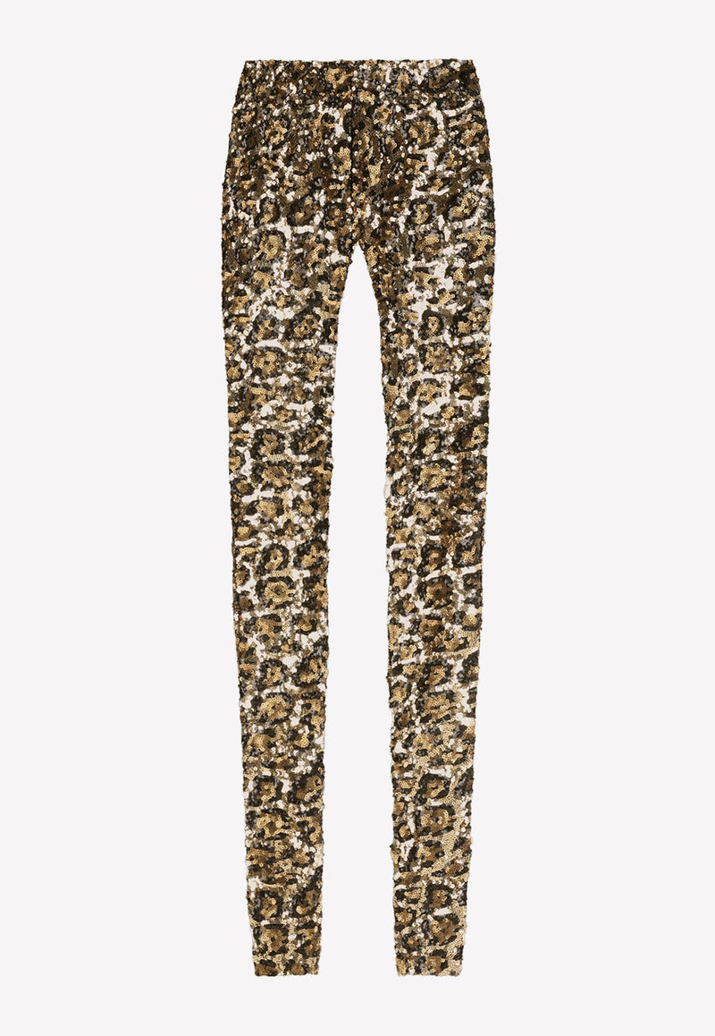 Dolce & Gabbana Sequined Leopard Pattern Pants Brown FTCH5T FLSCO S0905