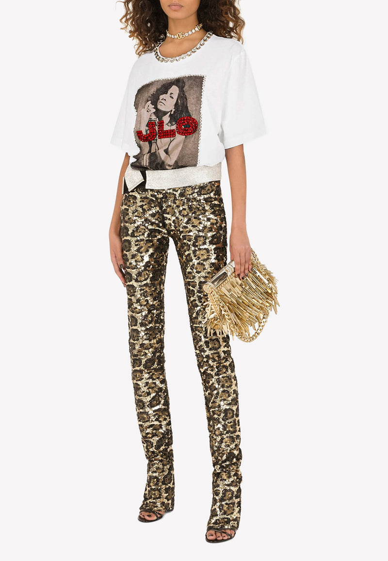 Dolce & Gabbana Sequined Leopard Pattern Pants Brown FTCH5T FLSCO S0905
