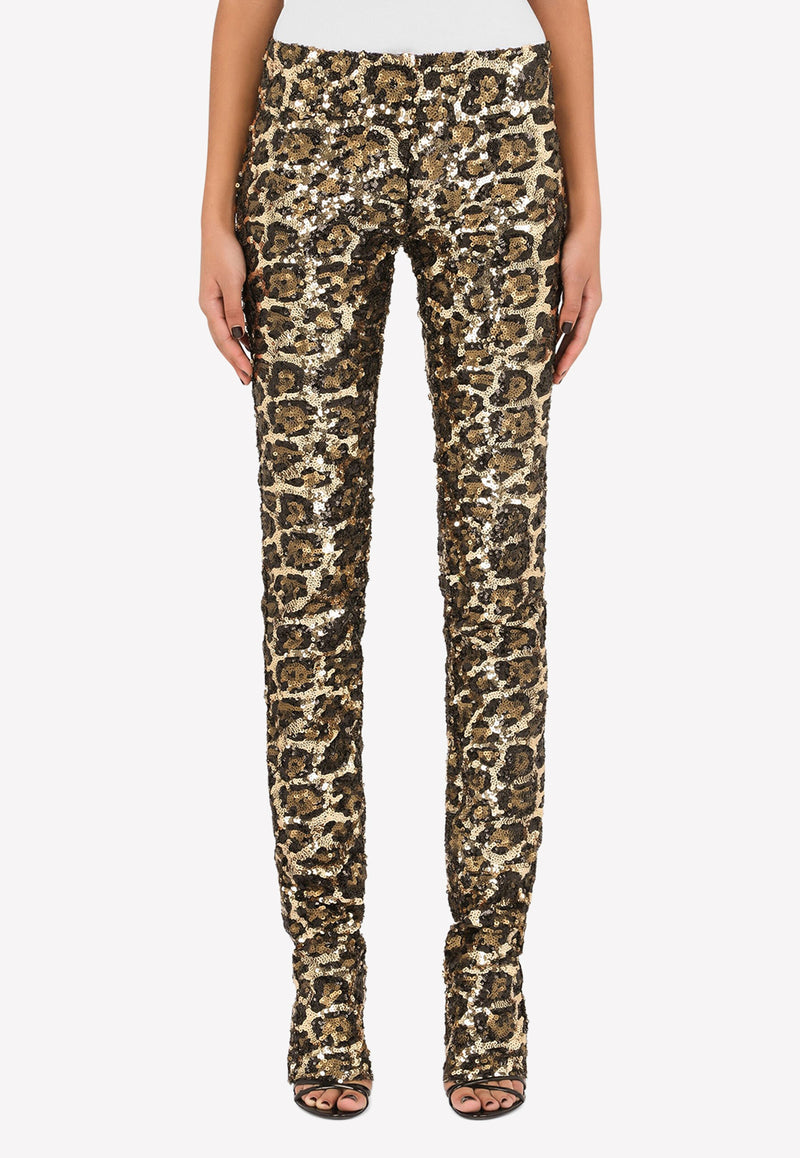 Dolce & Gabbana Sequined Leopard Pattern Pants Brown FTCH5T FLSCO S0905