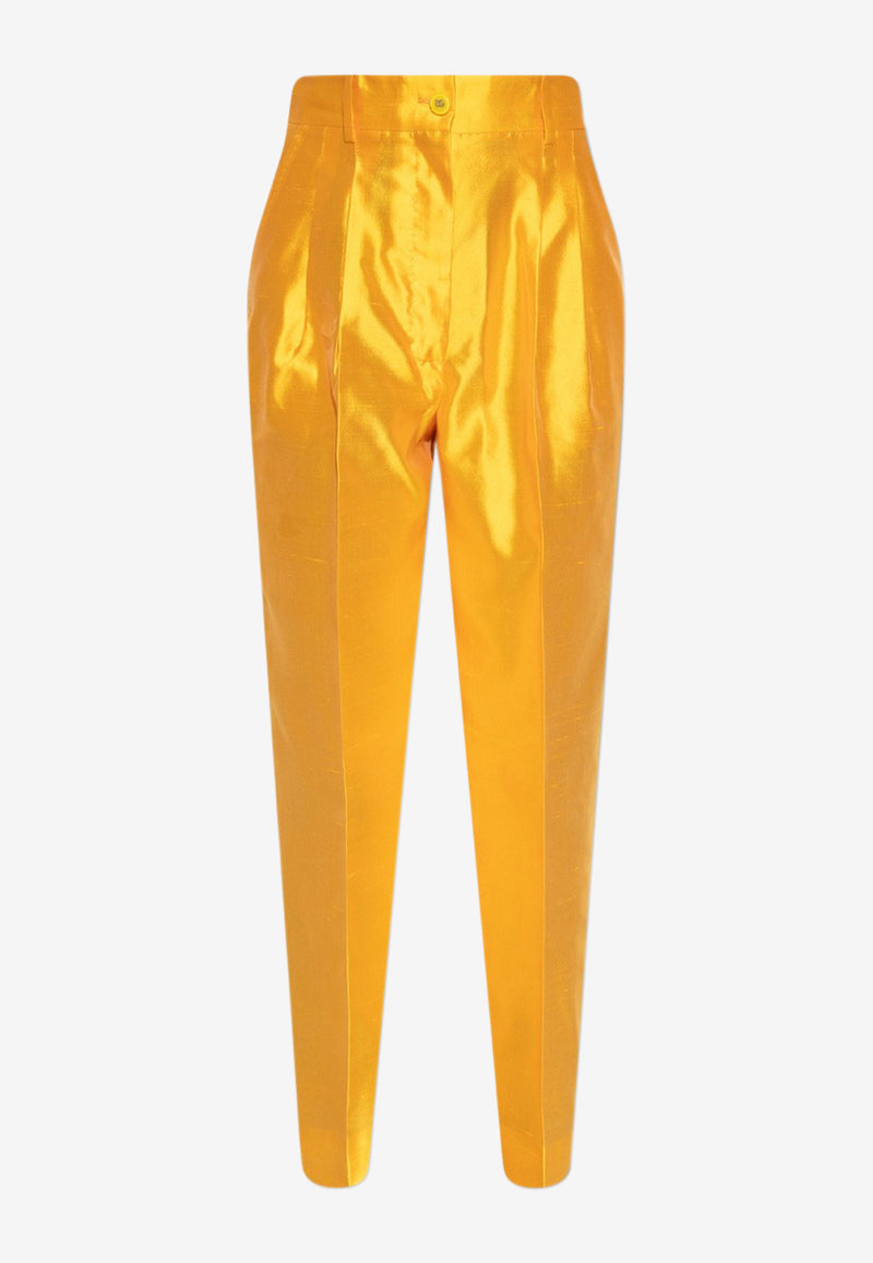 Dolce & Gabbana High-Waist Tapered Silk Pants Yellow FTCJCT FU1L5 A9818