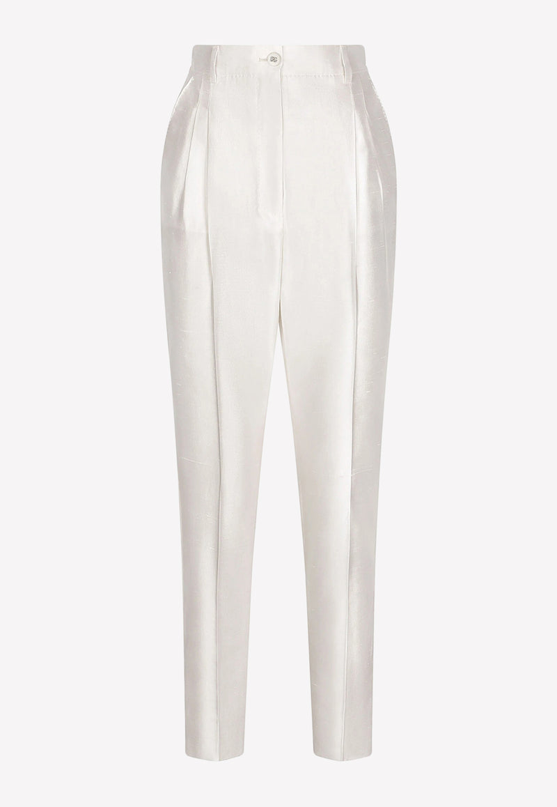 Dolce & Gabbana High-Waist Shantung Tailored Pants White FTCJDT FU1L5 W3789
