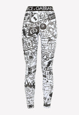 Dolce & Gabbana Graffiti Logo Print Leggings Monochrome FTCKST G7FZW HA4CE
