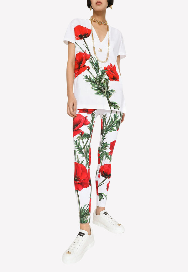Poppy-Print Jersey Leggings Dolce & Gabbana FTCP4T FSG5Z HA3VN