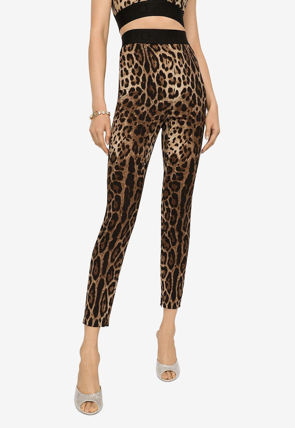 Dolce & Gabbana Leopard-Print Charmeuse Leggings Brown FTCTNT FSADD HY13M