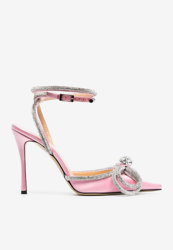 Mach & Mach 105 Double Bow Crystal-Embellished Satin Pumps Pink FW20-0245PINK