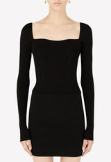 Dolce & Gabbana Sweetheart Neck Rib-Knit Top Black FXG67T JAIFJ N0000