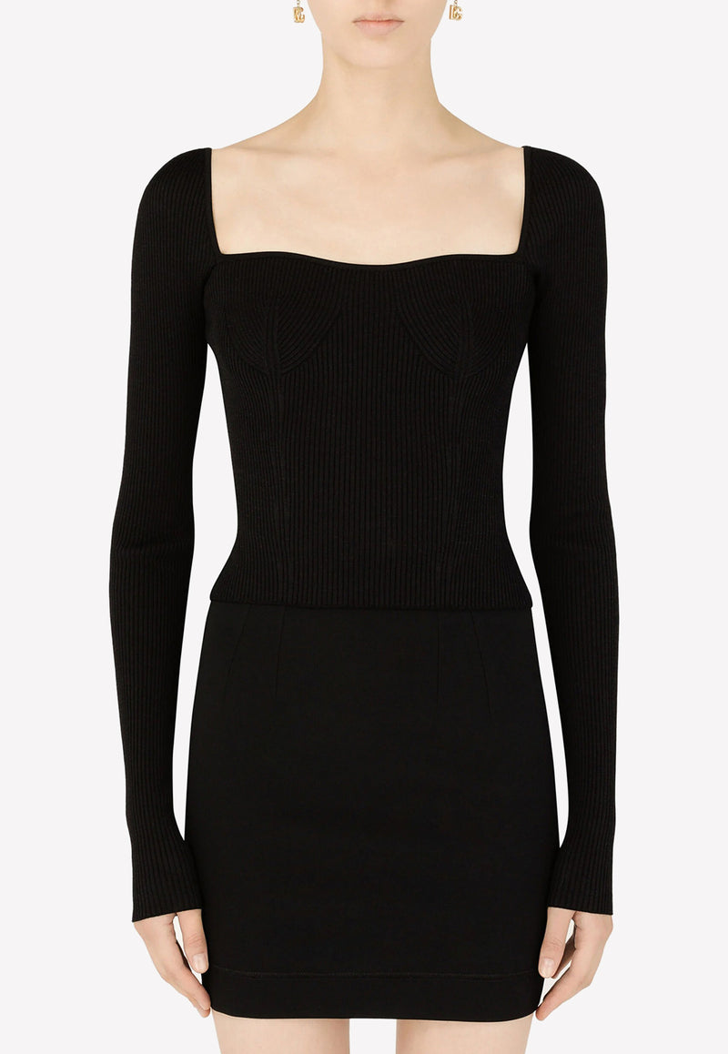 Dolce & Gabbana Sweetheart Neck Rib-Knit Top Black FXG67T JAIFJ N0000